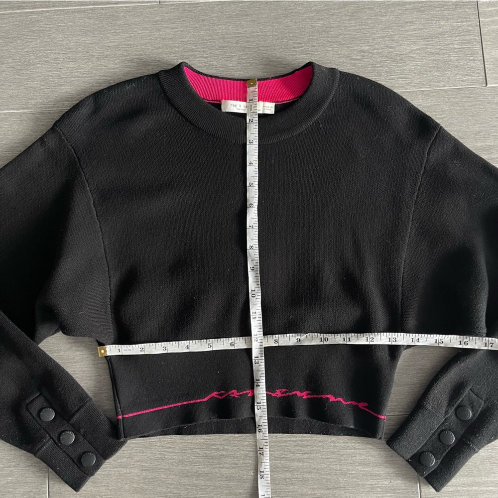 Rag & Bone / JEAN Sharon Knit Top Black Pink Cropped Crewneck Sweater Size XS - Picture 15 of 16